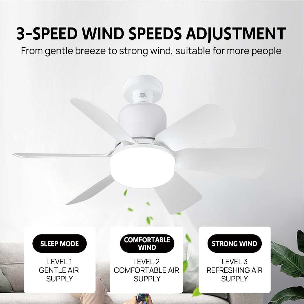 40W White Ceiling Fan with LED Light Remote Control Voice Control 3 Colors Dimming and 3 Speed Settings, Remote Control E27 Plug in Fan Light Bulb for for Living Room Bedroom 42CM/52CM (52CM) image number 5