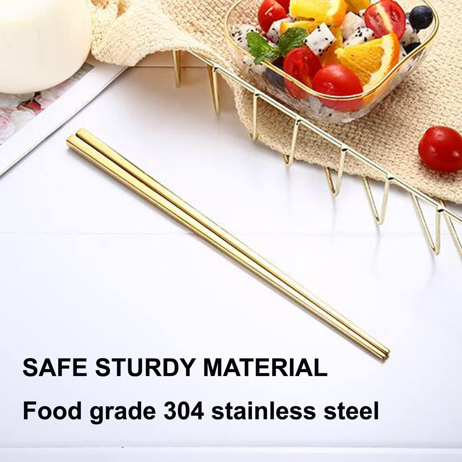 Stainless Steel Chopsticks - 5 Pairs Multicolor Reusable Dishwasher Safe Metal Chopstick - Lightweight Non-Slip 304 Stainless Steel Chop Sticks - Easy to Use and Clean (No Color Fading) image number 1