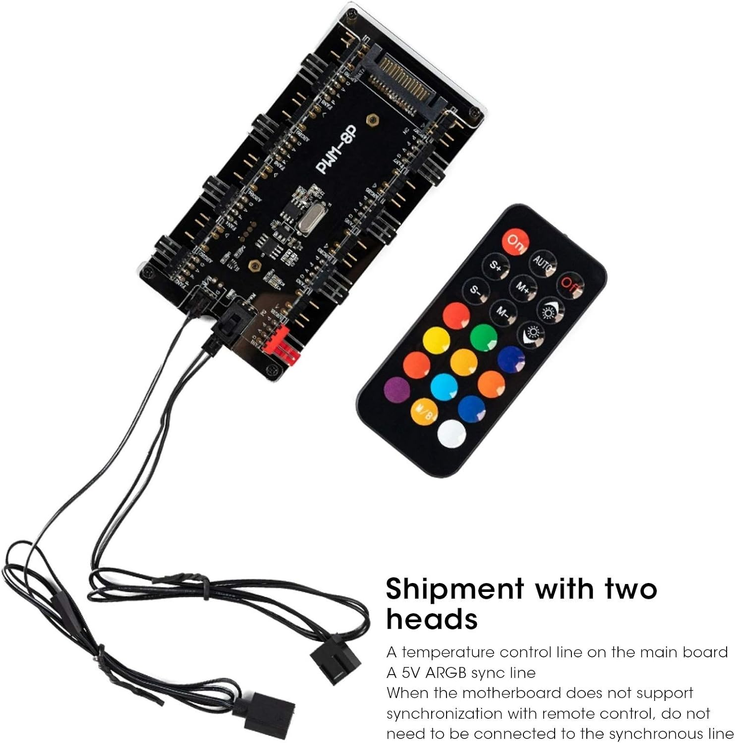 RGB Splitter Hub - 12V 4 Pin PWM+ 5V 3Pin ARGB 2 in 1 Fan Hub with Remote Controller for Realize Synchronous Temperature Control of CPU Radiator and Chassis Fan, Case Fan Hub image number 5