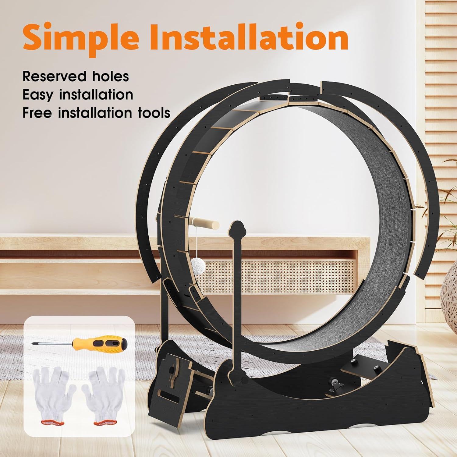 Advwin Cat Exercise Wheel 100Cm Cat Treadmill for Indoor Cats, 2 in 1 Cat Running Wheel with Teaser, with Locking Mechanism - Cat'S Weight Loss and Fitness image number 3