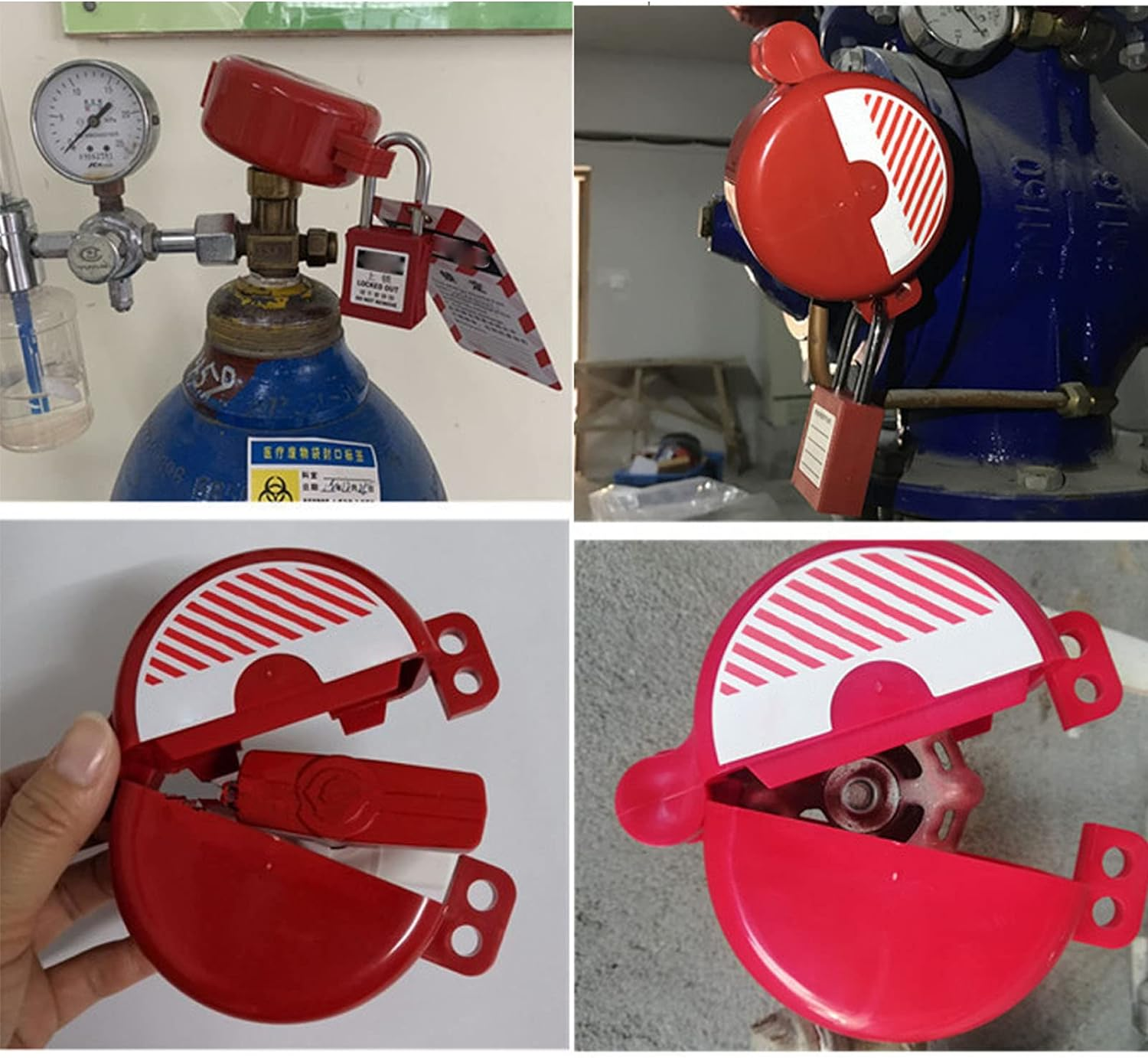 Joyzan Gate Valve Lockout, Valve Lockout Device Red Safety Lock Tagout Pressurized Gas Valves Plastic for Various Oxygen Storage Tanks Professional and Industrial Outdoor Use Water Spigot Faucet Locks image number 4