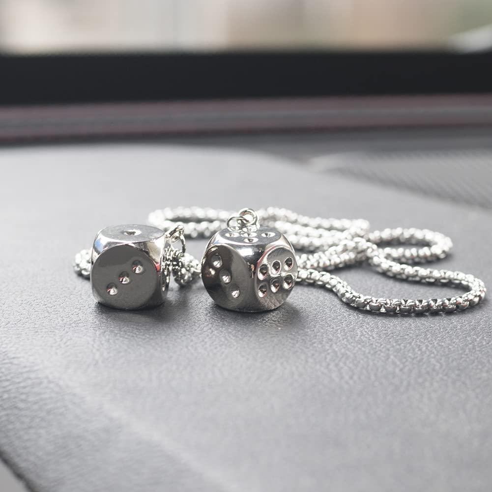 Creative Hanging Dice with Dots Car Metal Pendant Rear View Mirrors Charms Ornament (Silver) image number 2