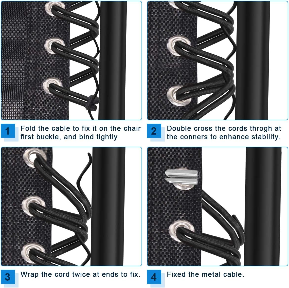 Universal Zero Gravity Chair Repair Cord Kit, 4 Pack Replacement Elastic Cords Repair Tool Kit for Repairing Zero Gravity Chair, Recliners image number 4