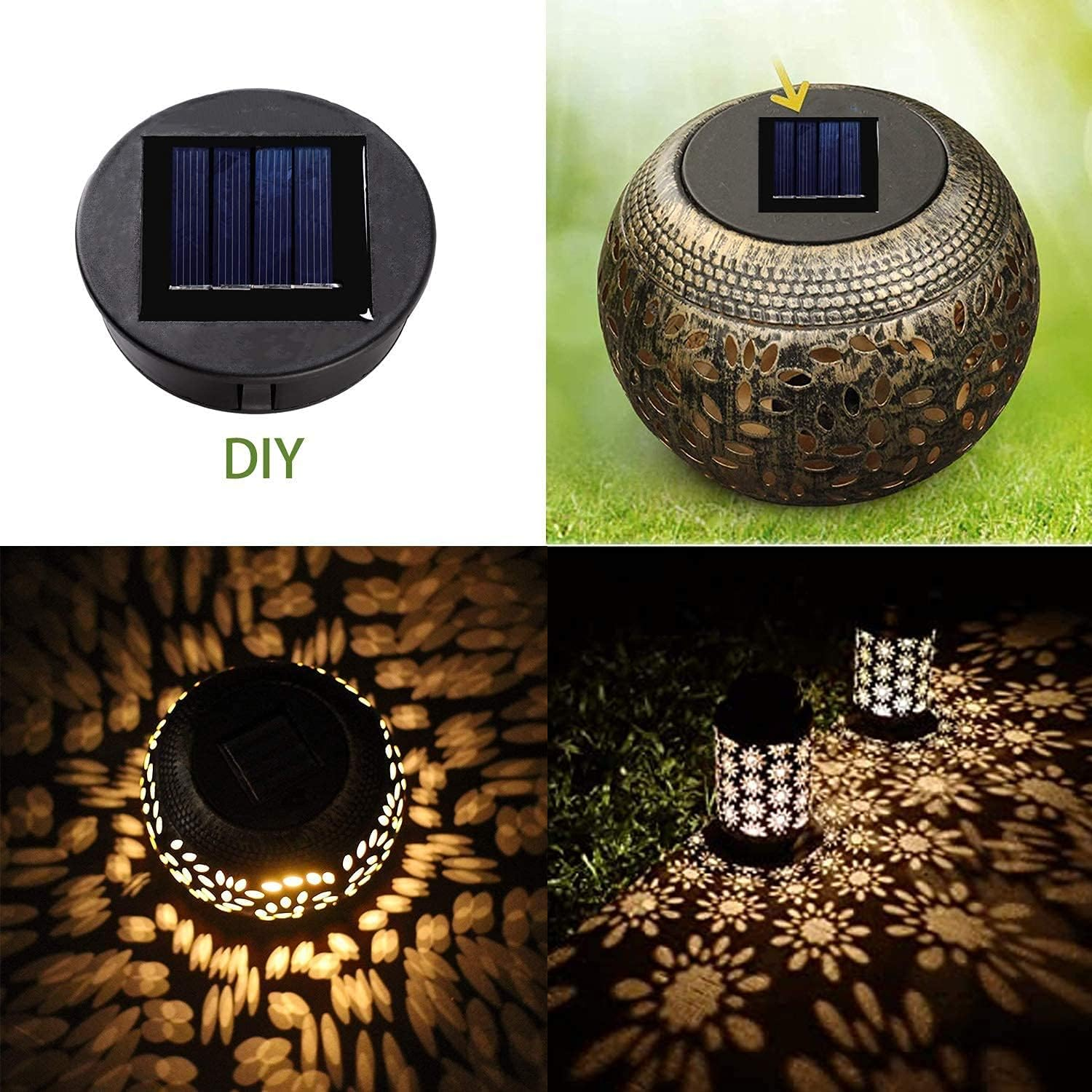 Set of 4 Solar Lights Replacement Top with LED Bulbs Solar Panel Lantern Lid Lights Replacement Top Bulb Replacement Part for Outdoor Hanging Lanterns DIY for LED Solar Lights Garden Decor