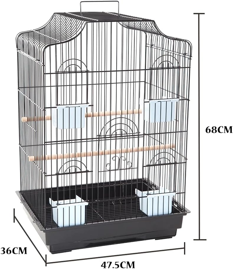 Pet Bird Cage with Stand Parrot Aviary Canary Budgie Finch Perch Black Portable Metal image number 6