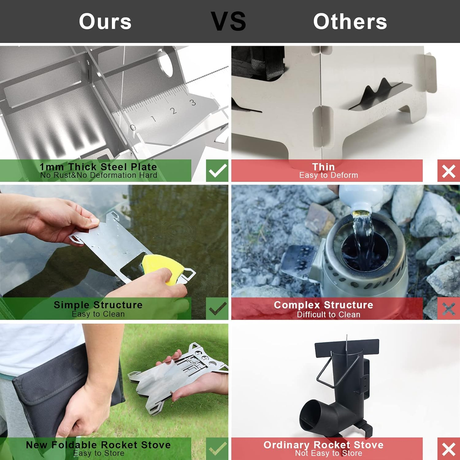 Backpacking Camping Rocket Stove,Portable Stainless Steel Wood Burning Camping Stoves for Outdoor Cooking Hiking Survival Travel Picnic BBQ image number 5