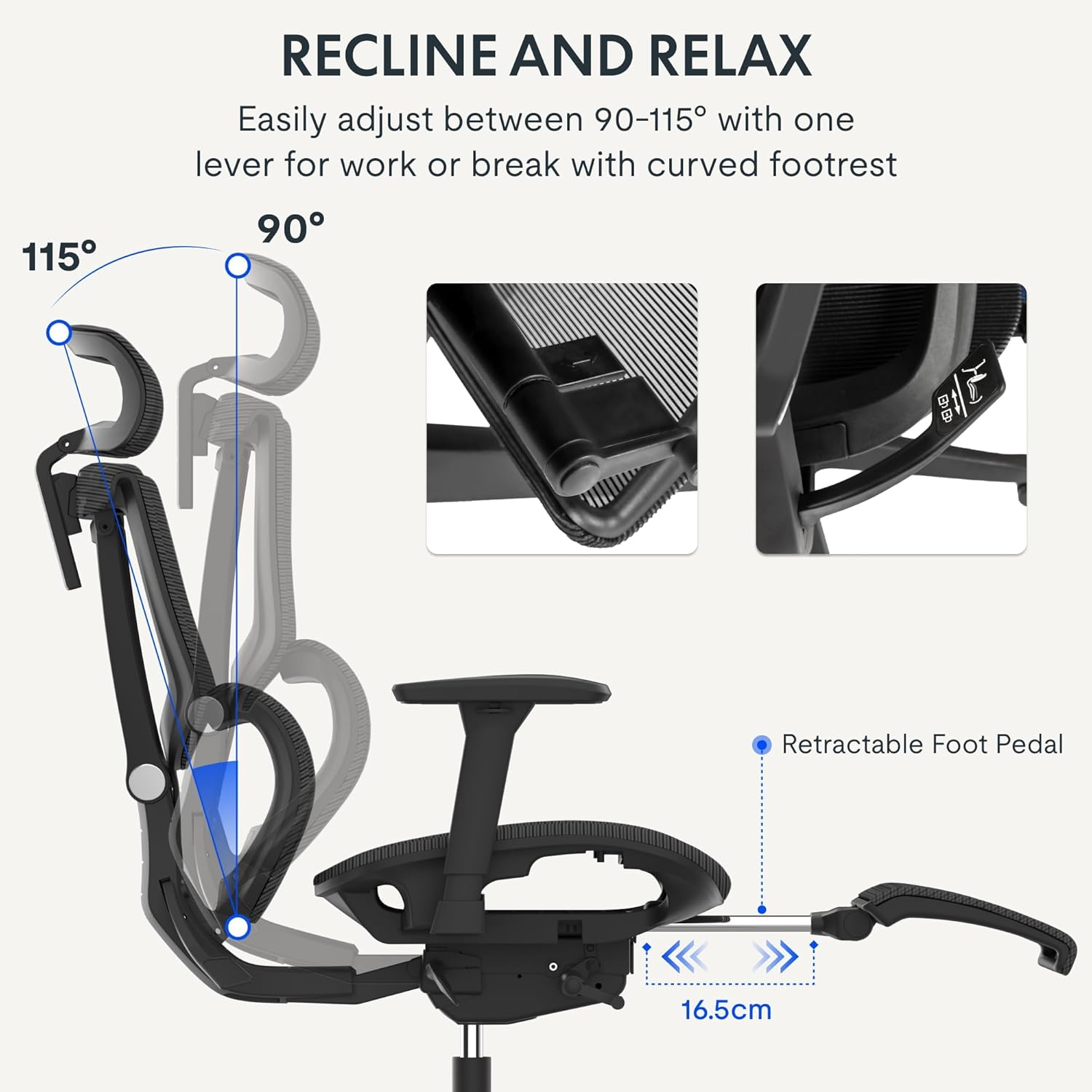 FLEXISPOT C7 Ergonomic Office Chair Adjustable Height Swivel Features Headrest Armrests Lumbar Support Smooth Wheels Black Grey Mesh Seat with Footrest Ultimate Choice for Comfort Style image number 3