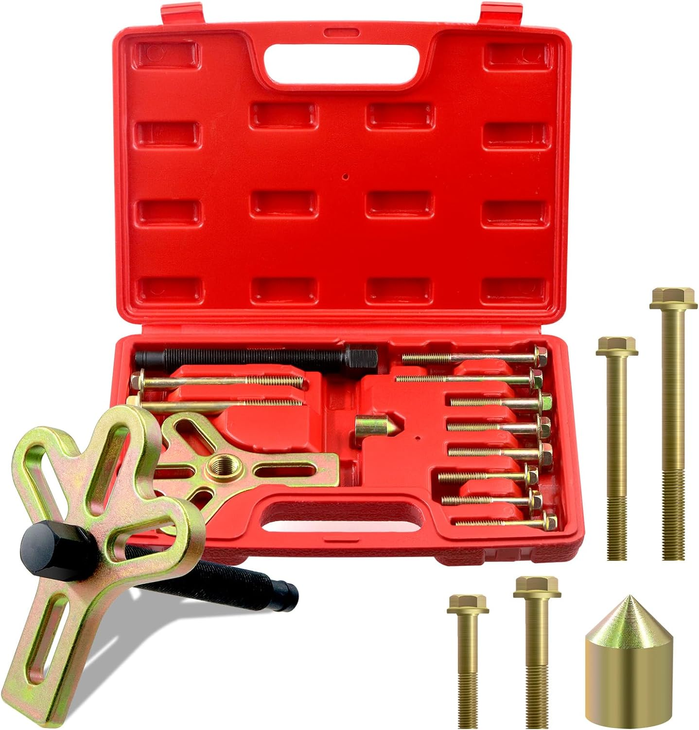 Swpeet 13Pcs Harmonic Balancer Steering Wheel Puller Kit Includes Web Plate Pressure Tip and Screw 10Pcs 2/3/4" Bolts for Flywheel Puller Gear Puller Steering Wheel Puller and Crankshaft Pulley Puller image number 3