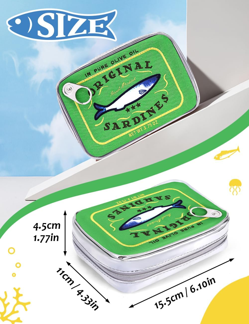 Cessfle Canned Sardines Makeup Bag, Creative Cute Makeup Bag Canned Fish Cosmetic Bag Coquette Cosmetic Pouch Aesthetic Toiletry Bag for Women Girls, Green - Blue Mix Pink image number 6