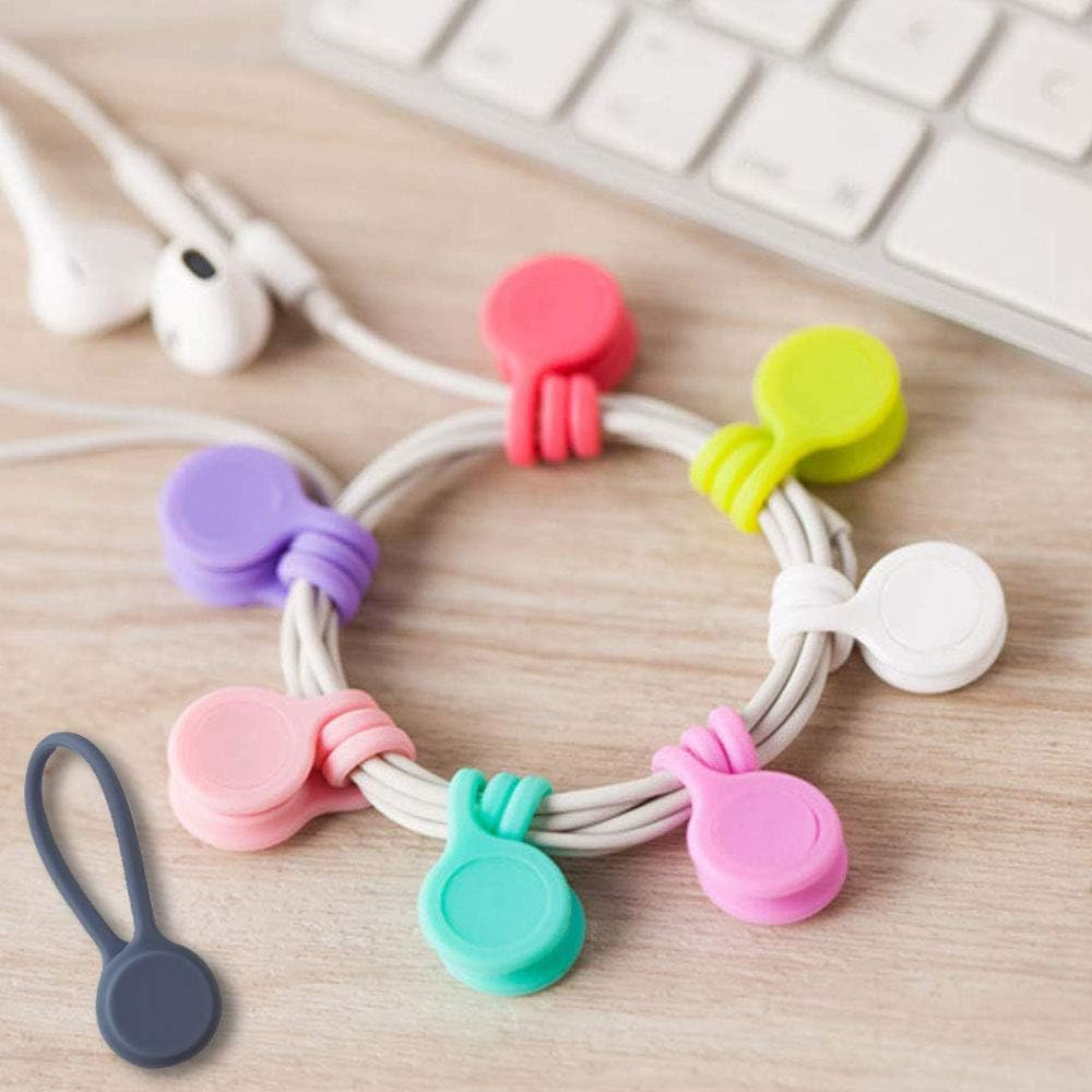 24 Pcs Reusable Magnet Cable Ties for Binding and Sorting, Earphone, USB Charging, Suspension and Fixed Key Chains, Silicone Wire Winders, Magnetic Cable Clips (8 Colors) image number 3
