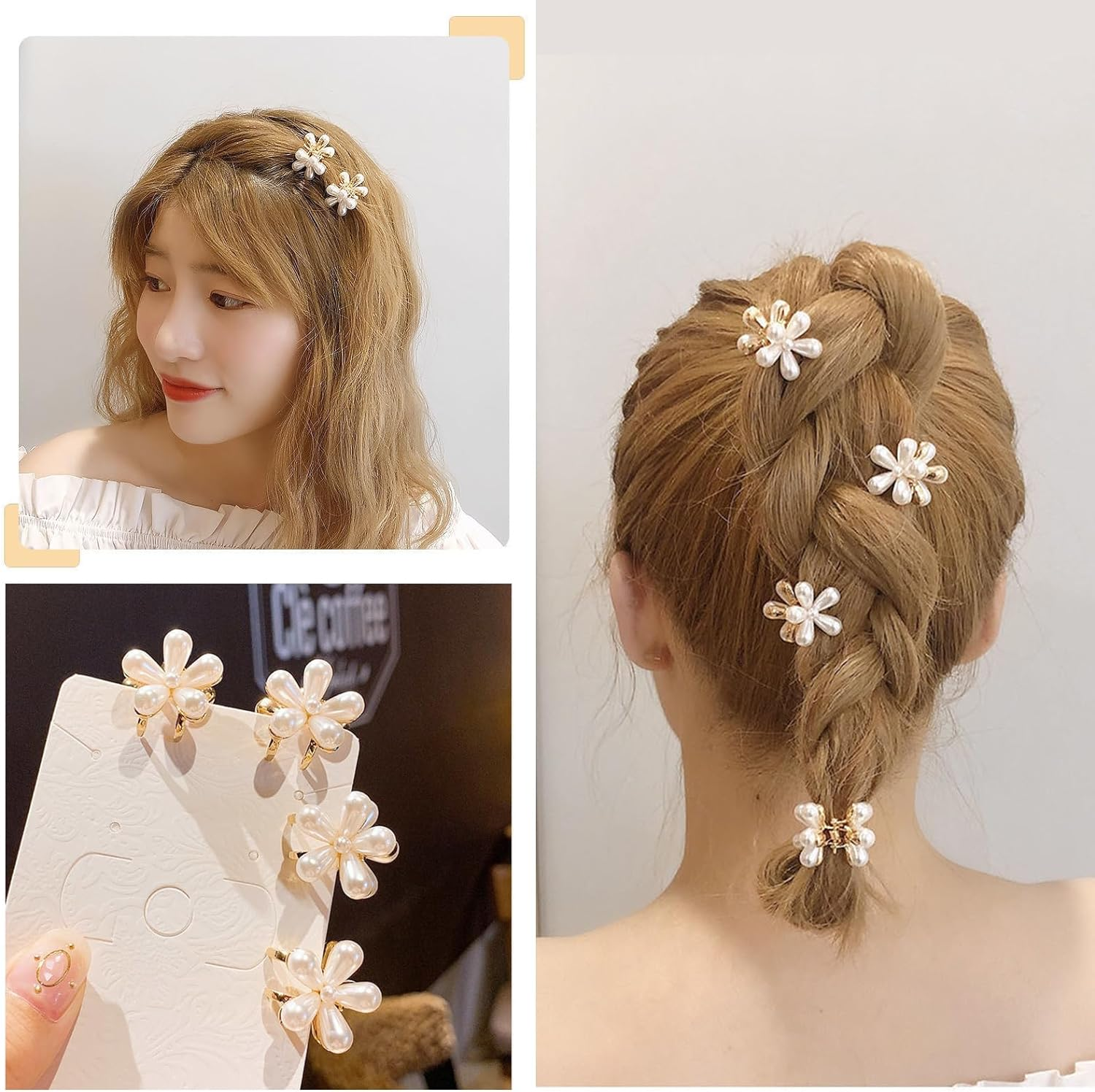 20 Pcs Mini Pearl Hair Claws Clips,Fashion Small Flower Clips,Sweet Cute Bangs Hair Barrettes Pins image number 4