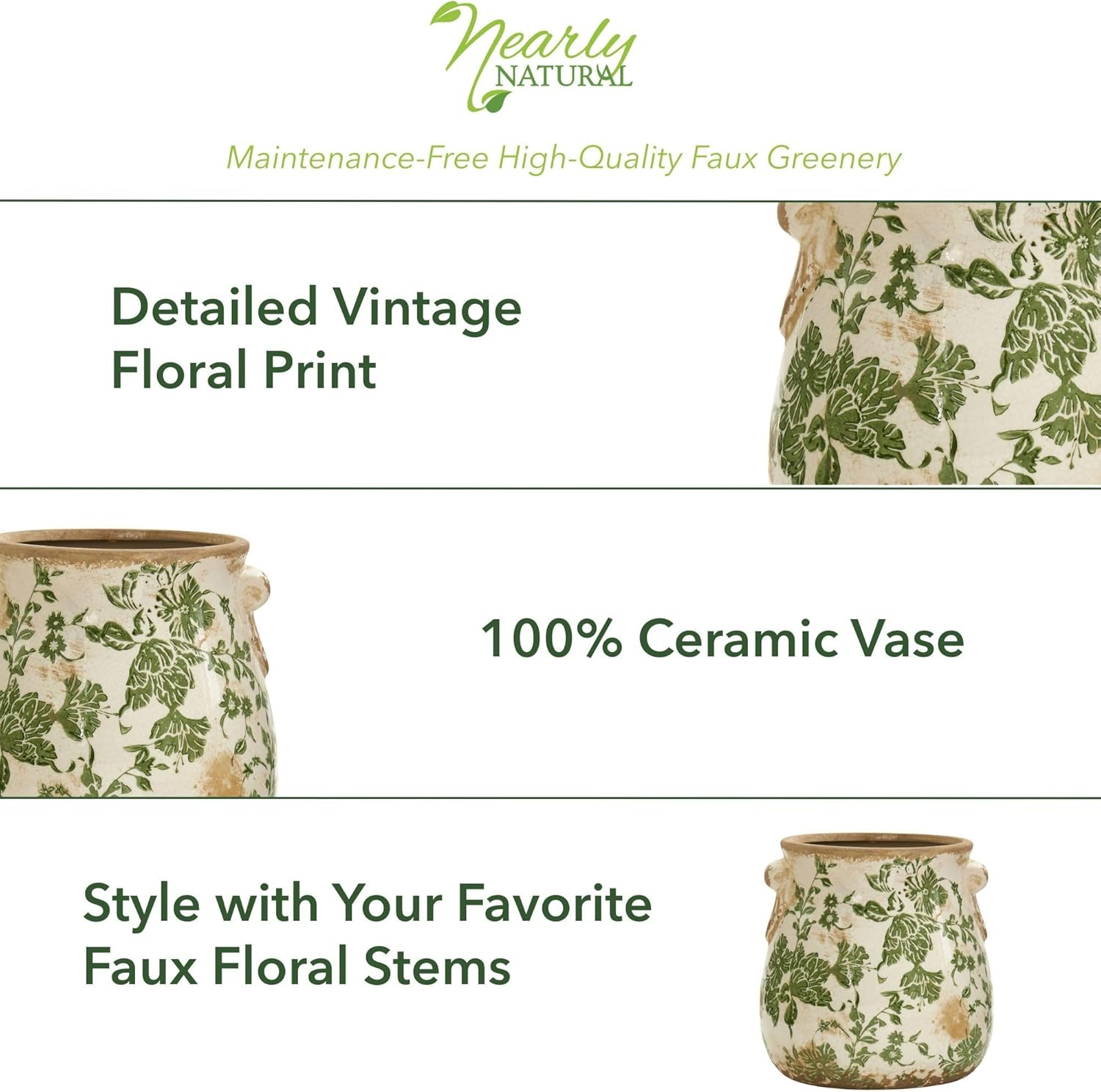 6.5In. Tuscan Ceramic Green Scroll Planter