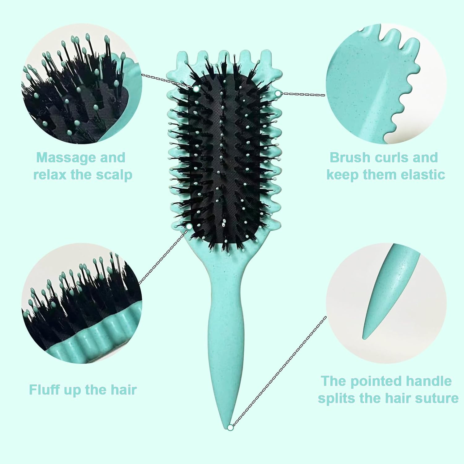 Hair Brush, Curly Hair Brush, Styling Brush with Prongs, Curl Separation and Less Pulling, Boar Bristle Hair Brush, Professional Curl Brush for Women and Men image number 1