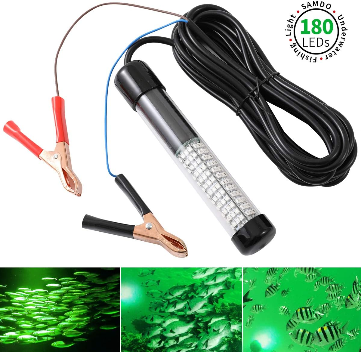 SAMDO IP68 12V LED Underwater Fishing Light 1080 Lumens Fish Attracting Light, Night Fishing Light 10.8W