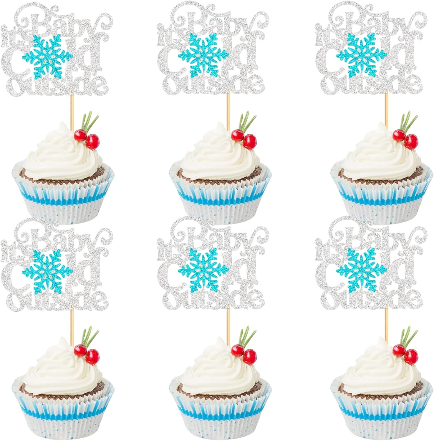 Ercadio 24 PCS Snowflake Cupcake Toppers Assemble Glitter Double Layers Winter Snowflake Cake Picks for Winter Wonderland Baby Shower Birthday Merry Christmas Party Cake Decorations Supplies