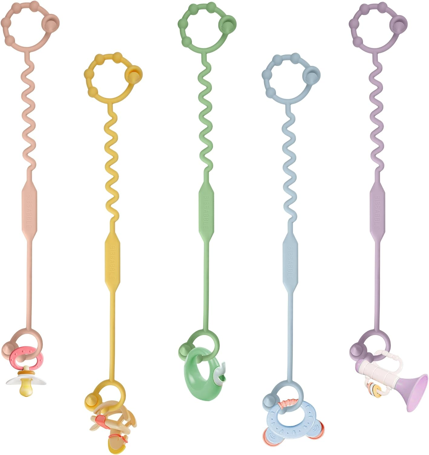 5 Pack Toy Safety Straps - Silicone Adjustable Toy Saver Straps for Pram, Stroller, High Chair, Crib, Car Seat - BPA Free (Multicolor) image number 5