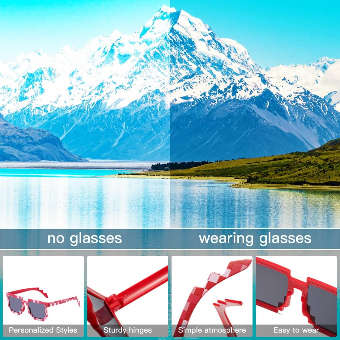 O-Kinee Pixel Mosaic Glasses, MLG Glasses, Pixel Glasses, Sunglasses, Funny Toy, Mosaic Sunglasses, Ideal for Parties and Fancy Dress image number 1