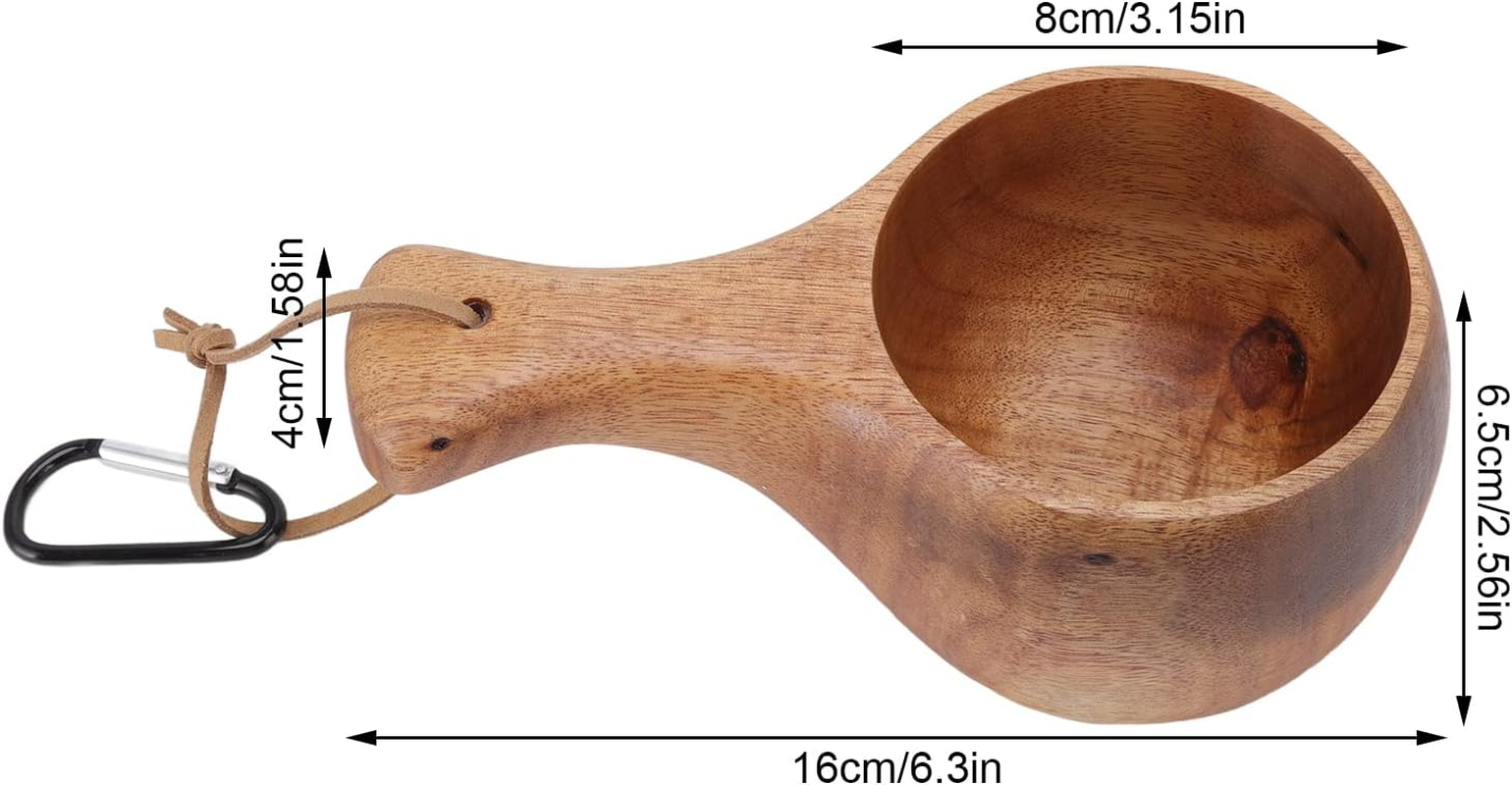 Wooden Water Cup, Nordic Style Wooden Mug with Leather Lanyard, Portable Outdoor Camping Hiking Drinking Cup, Portable for Coffee Tea Milk. image number 1