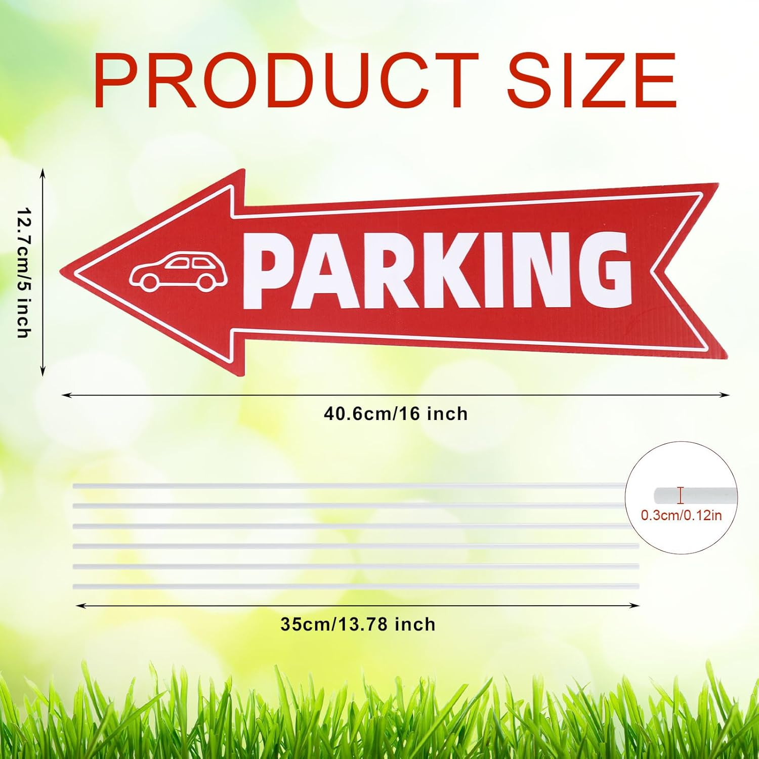 3Pcs Directional Parking Sign with Stake, 16X5In Event Parking Signs with Arrows Red & White Corrugated Plastic Parking Signage for Outdoor Yard Lawn image number 5