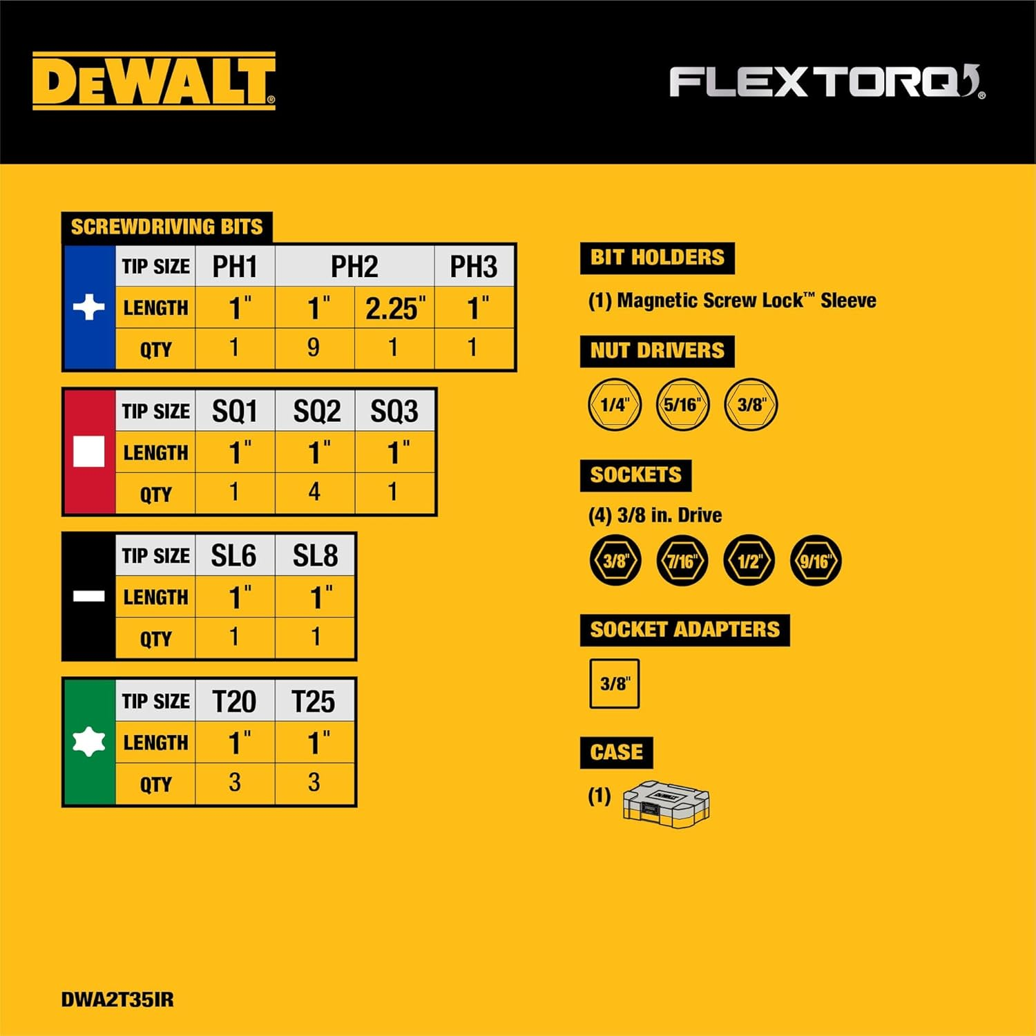 DEWALT DWA2T35IR IMPACT READY Flextorq Screw Driving Set, 35-Piece image number 3