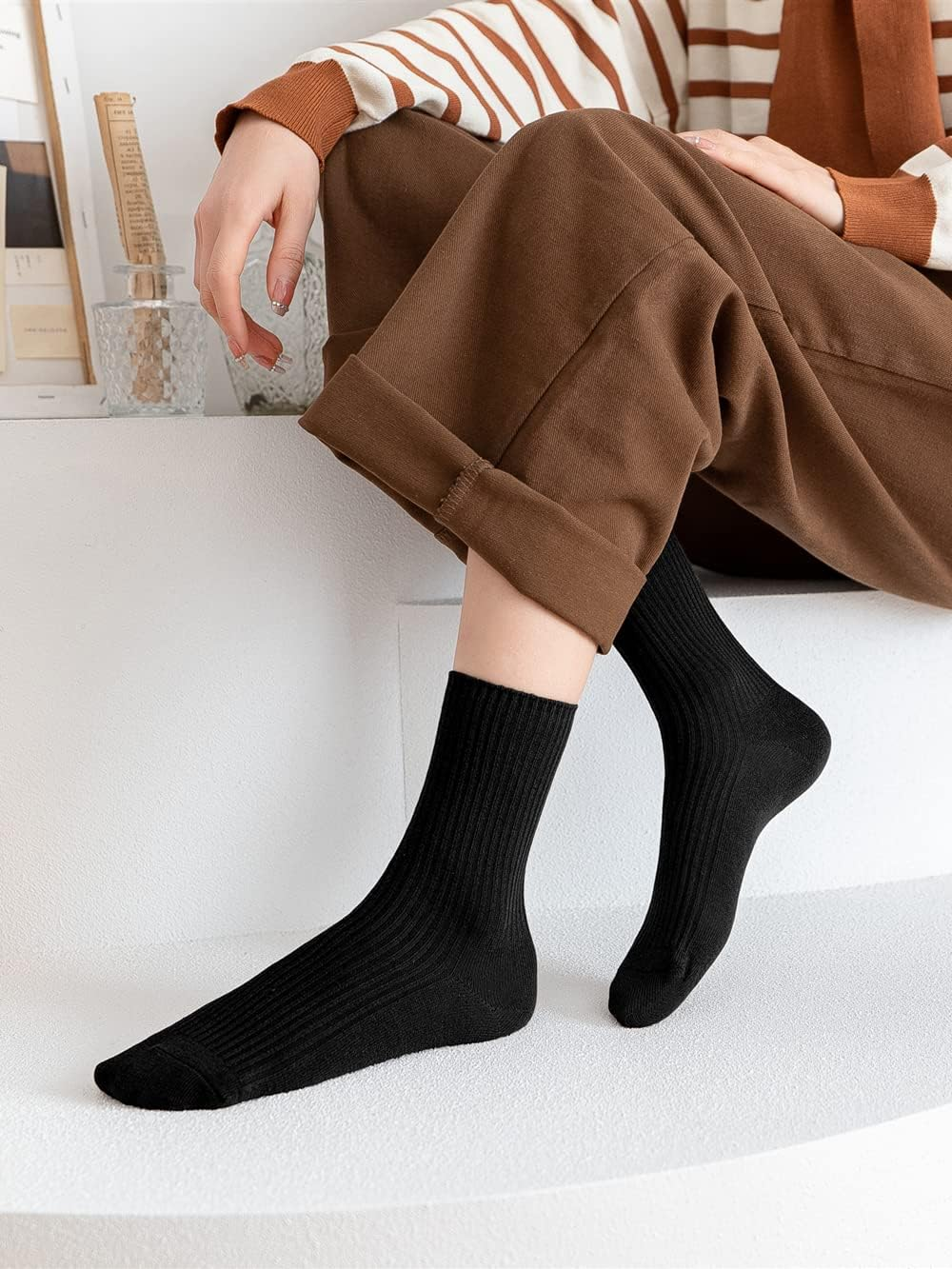 ACCFOD Womens Cute Crew Socks Casual Athletic Aesthetic Socks Neutral Cotton Socks for Women Granola Girls Clothes image number 3