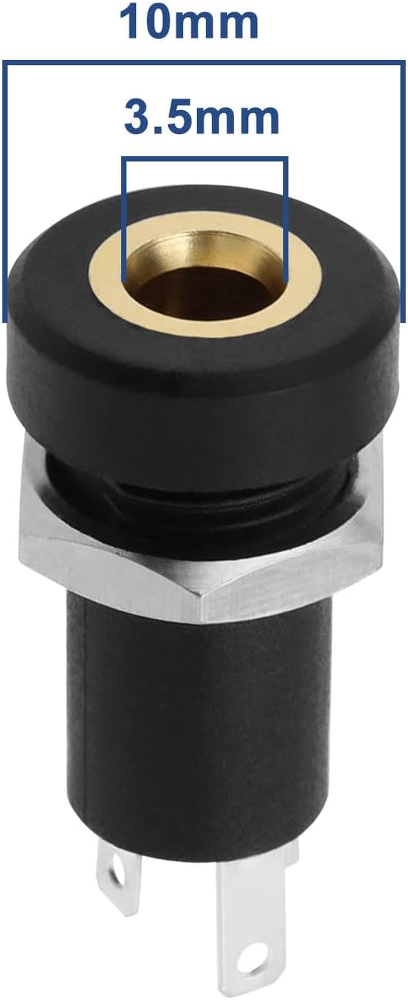 Emsea 5PCS 3.5Mm Audio Jack Socket 3 Pole Stereo Socket Connector Headphone Jack Connector Stereo Solder Panel Black with Nut