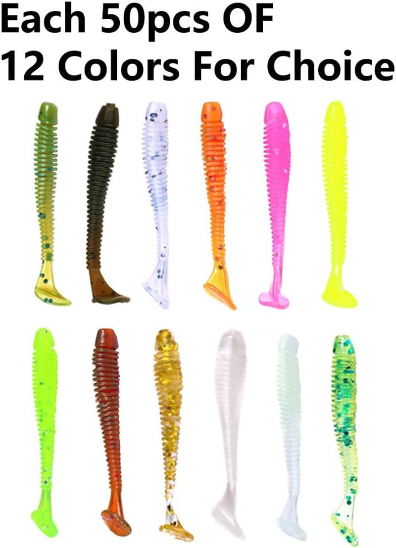 50Pcs Soft Plastic T-Tail Grub Worm Baits Fishing Lures Fish Tackle Gear Accessories Suitable for Catching Bass Trout Salmon image number 3