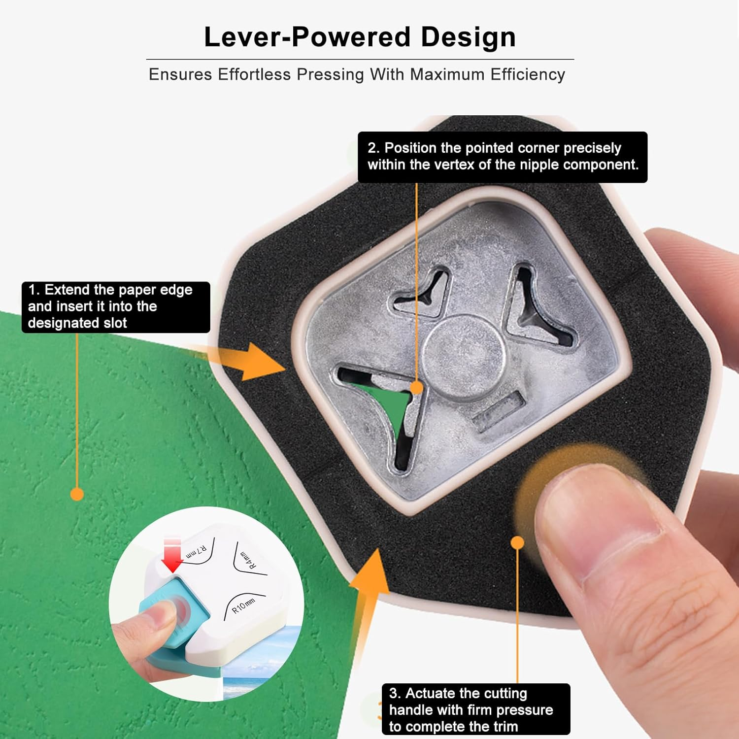 3-In-1 Corner Rounder Punch, R4 R7 R10 Paper Cutter for Craft Paper, 3 Available Angles Circle Cutter for Card, Photo, Film, DIY, Scrapbooking, White image number 6