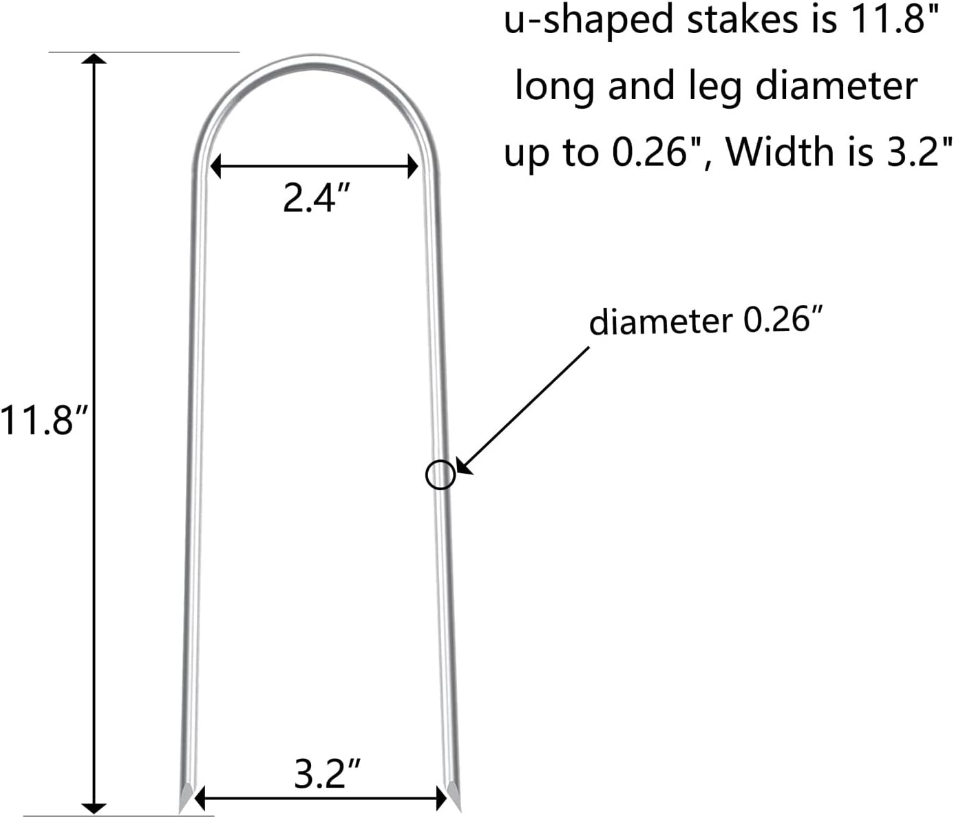 Heavy Duty U-Shaped Metal Trampoline Stakes Anchors, 6Pcs Silver Galvanized Steel, 11.8In Long, Sharp Ends, High Wind Resistance