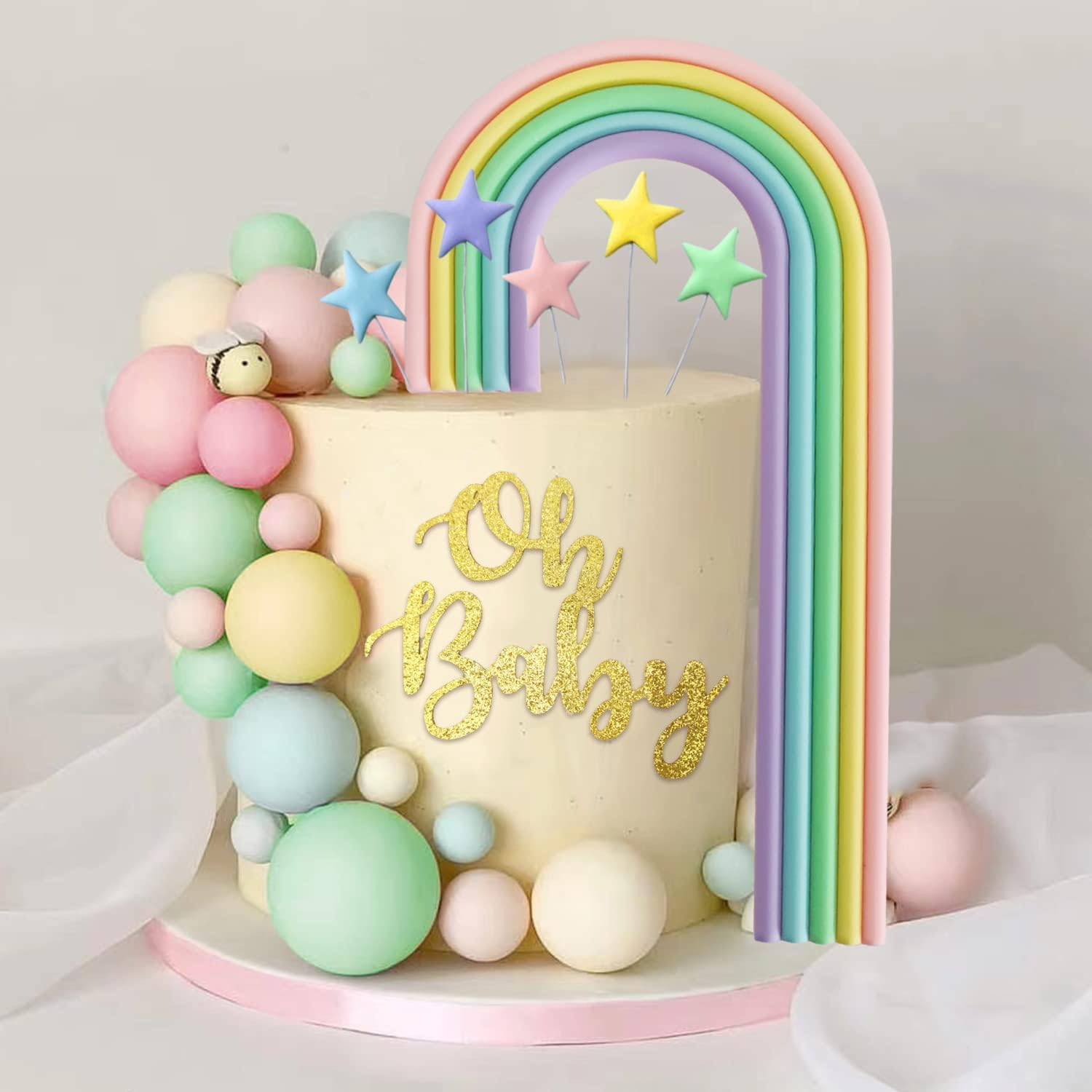 HAVAGDTM 27 PCS Oh Baby Cake Toppers Rainbow Decorations for Shower Born Birthday Welcome Themed Party Supplies HAVA-LS-KJ-ZXG017 image number 3
