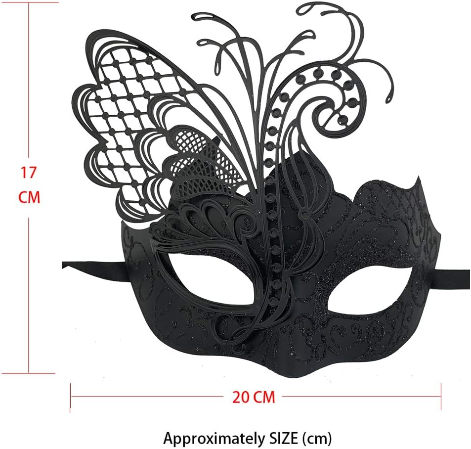 Couples Pair Mardi Gras Venetian Masquerade Masks Set Party Costume Accessory - Black Gold Couples image number 7