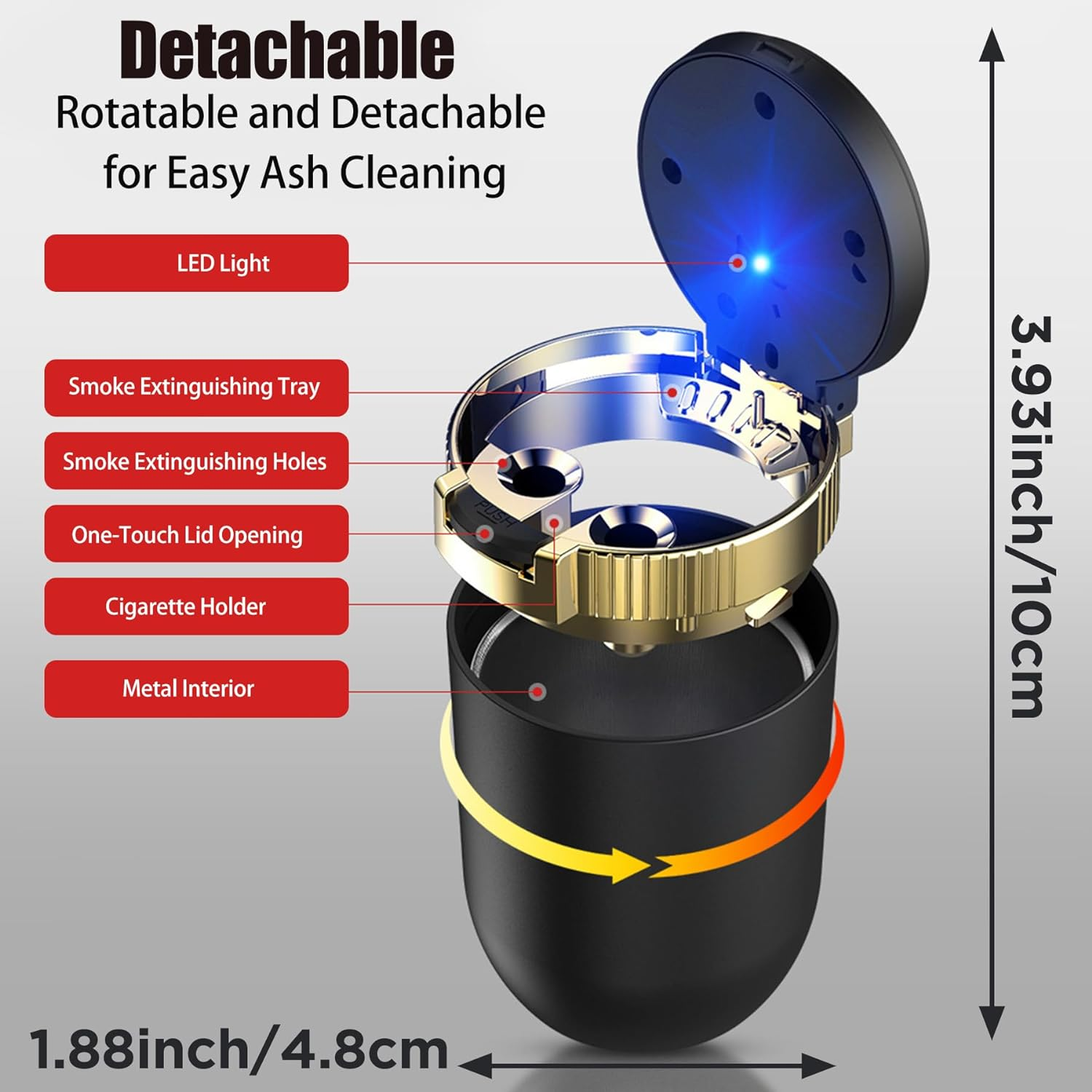 Multi Function Universal Car Ashtray Smokeless LED Light Ashtray Car Cup Ashtray Portable Smell Proof Accessories for Smokers image number 5