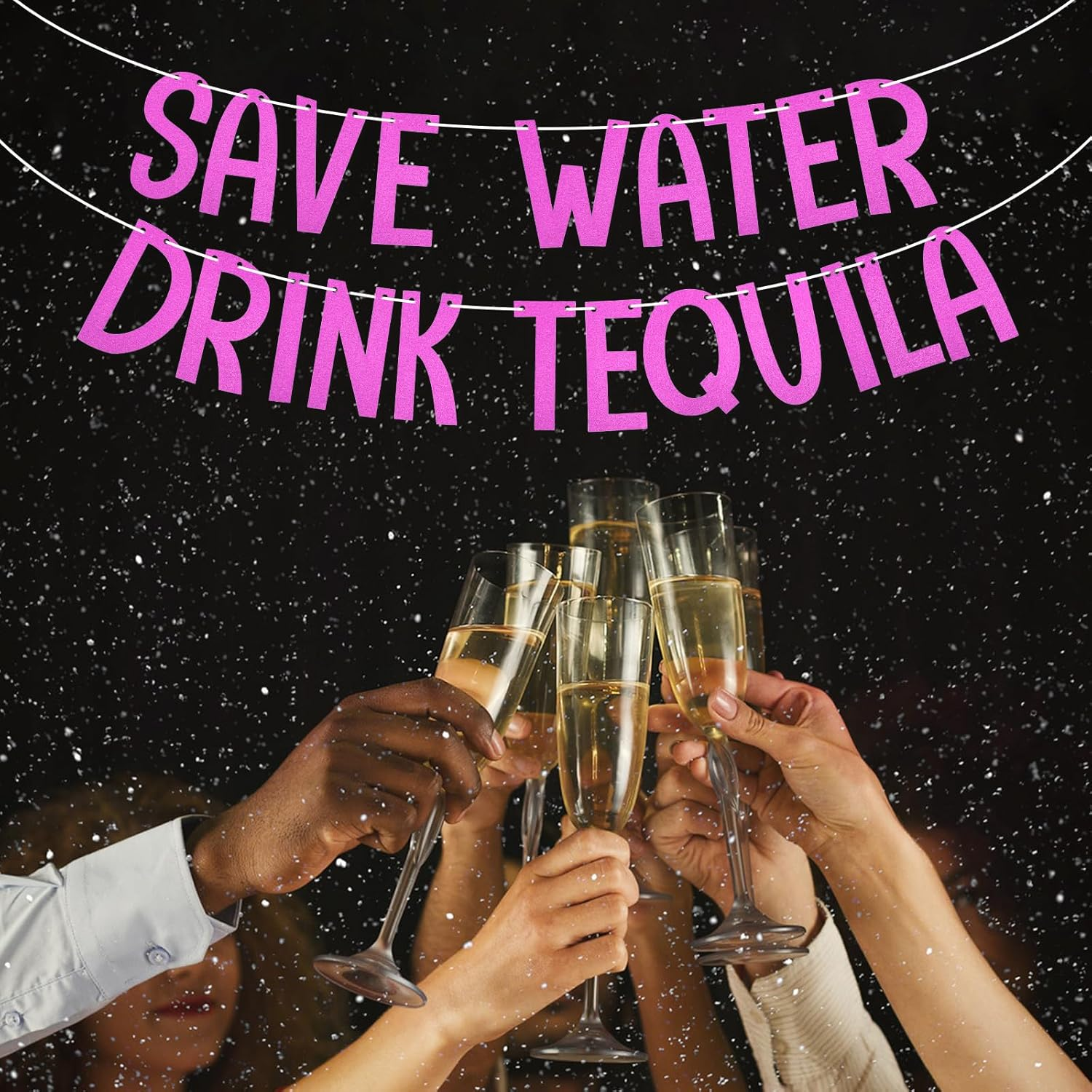 Save Water Drink Tequila Banner, Shiny Tequila Themed Sign Backdrop Bachelorette Party Decorations for Fiesta Bar Club Home Decor (Rose Red) - Rose Red image number 6