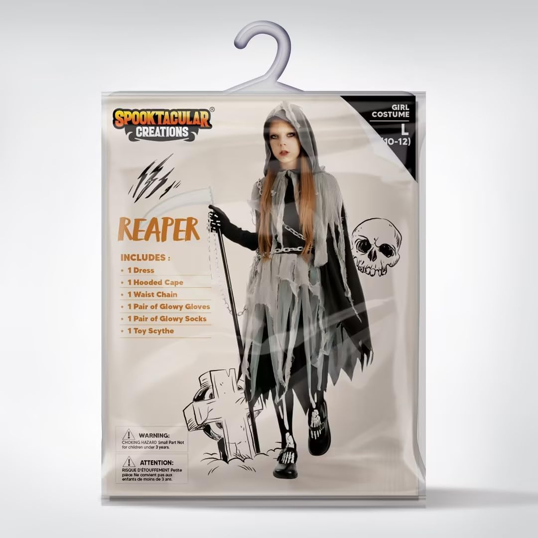 Spooktacular Creations Girl Grim Reaper Costume with Gloves and Tights Glow in the Dark, Scary Halloween Costume image number 1