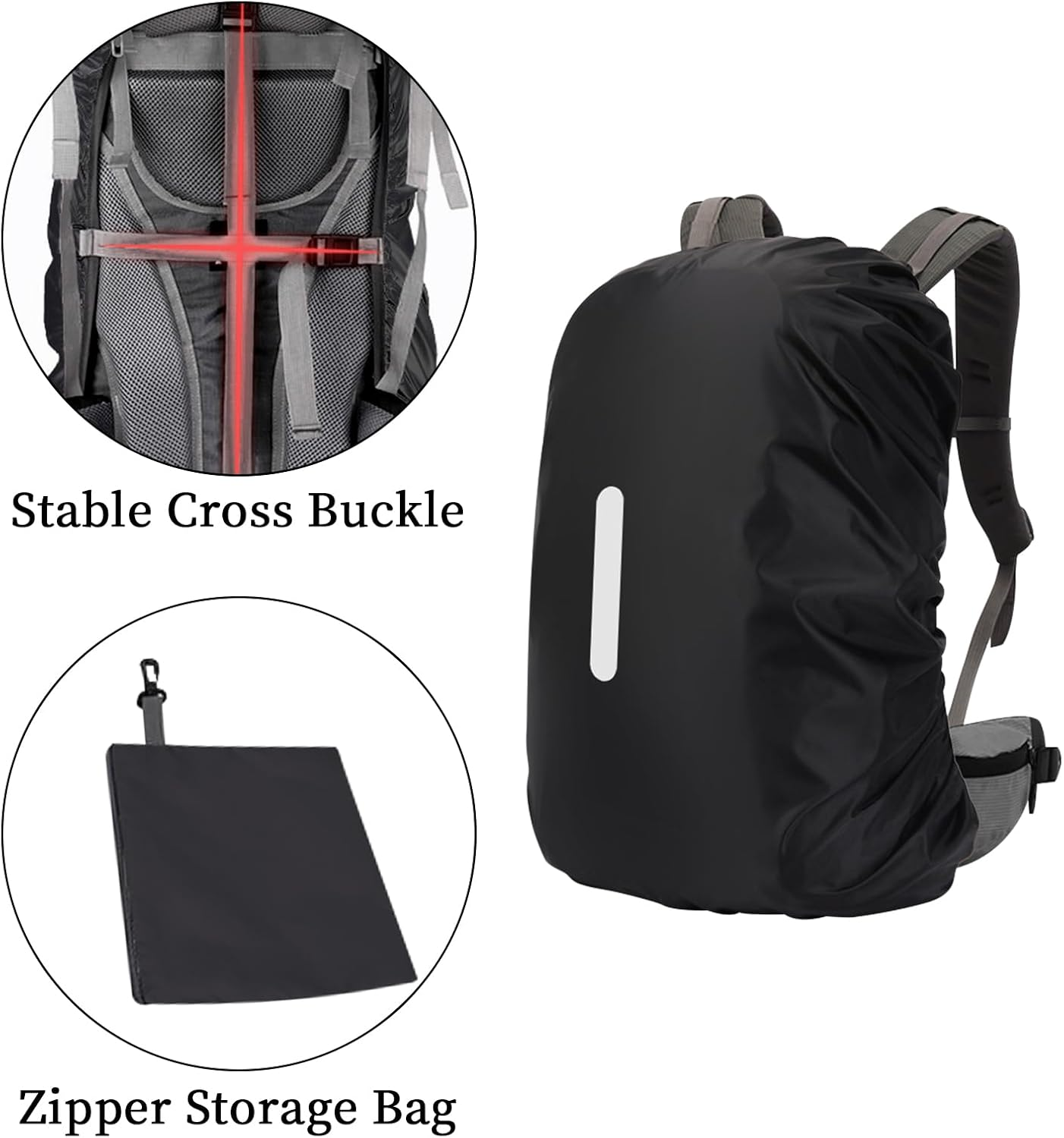 Waterproof Backpack Rain Cover, Ultralight Rucksack Rain Cover with Reflective Strip & Anti-Slip Cross Buckle Straps & Storage Pouch for Hiking Camping Outdoor Traveling image number 6