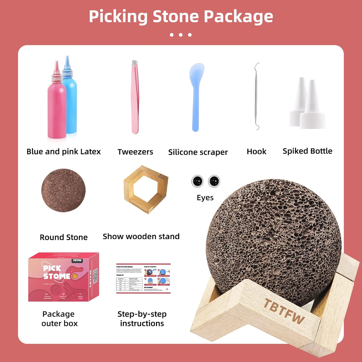 TBTFW Pick and Peel Stone Kit, Calming Stone Fidget Picky Stone with Display Stand for Dermatillomania, ADHD, OCD (1) image number 3