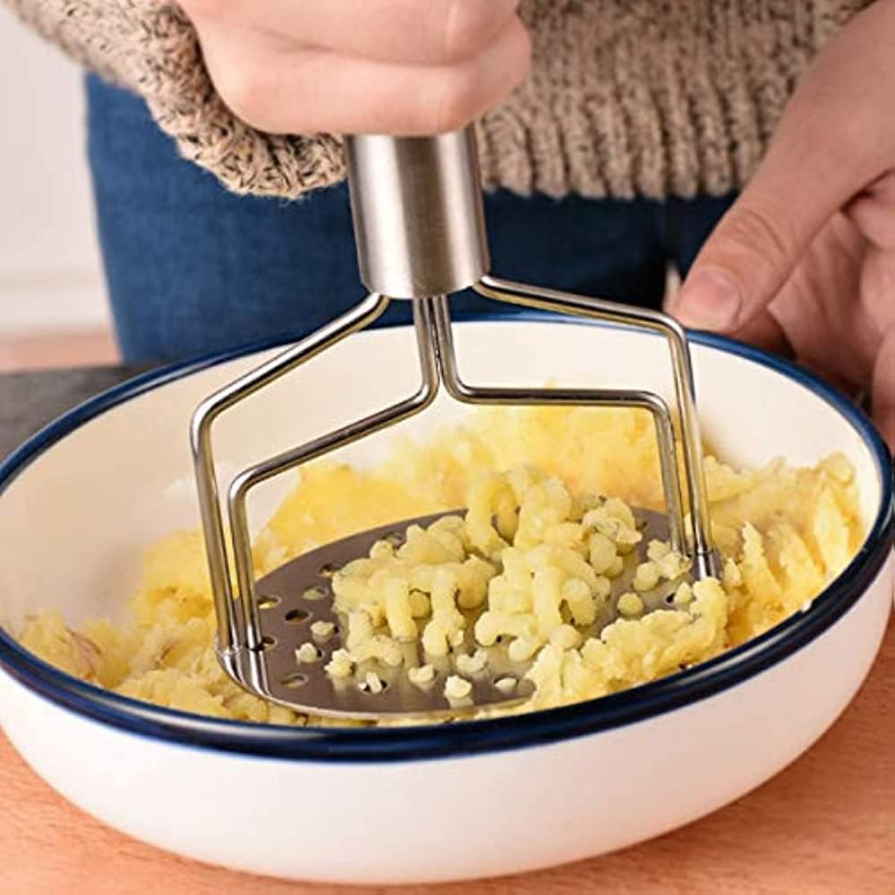 Potato Masher, Two-Layer Stainless Steel Potato Ricer with Built-In Strong Spring and Non-Slip Handle image number 1