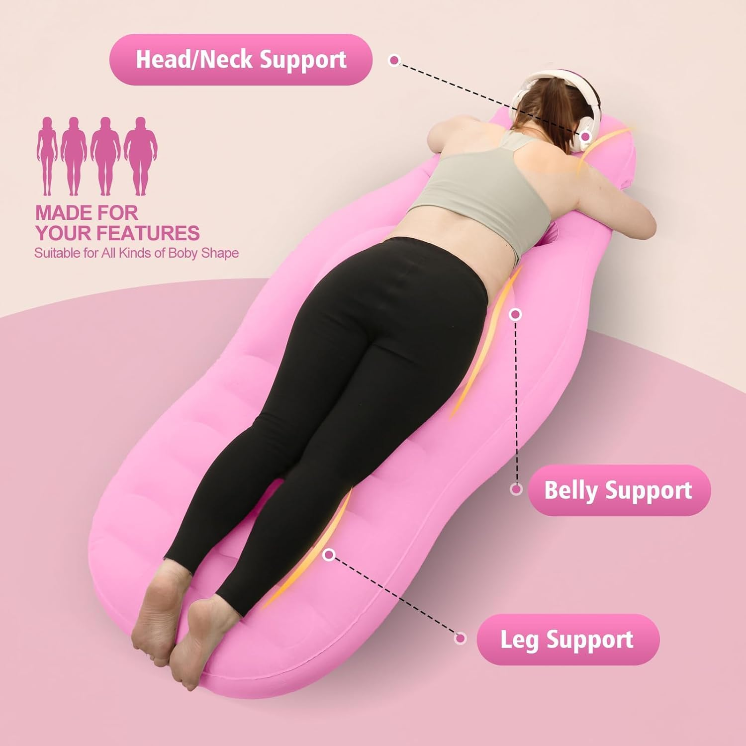 Inflatable Full Body Pregnancy Pillow, Flocking Thickened Mattress, Full Body Maternity Airbed with Belly Hole, Best Prone Sleeping Support for Pregnant Women, Includes Foot-Operated Inflatable Pump