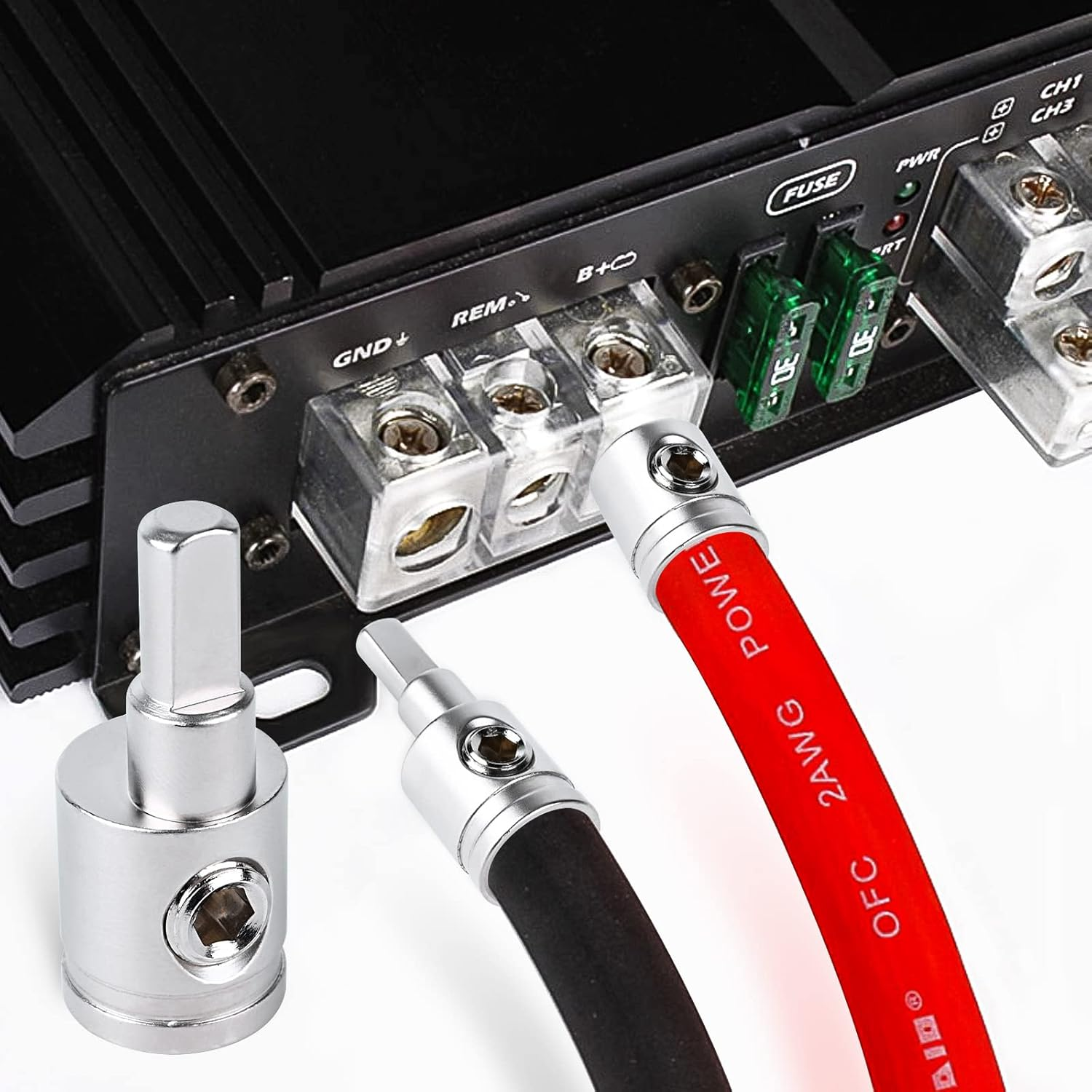 4PCS Heavy-Duty Car Stereo Audio Wire Reducer - 0 Gauge to 4 Gauge for Amp Input, AWG Pin Power & Ground Connection