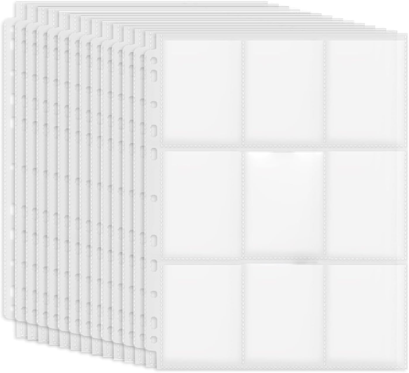 50 Pack 9 Pocket Trading Card Sleeves Pages &ndash; Premium Protector Sheets for Sport Cards & Kpop Photocards | Fits 3-Ring Binder | Game Cards, Coupons Holder (Durable & Clear) image number 5
