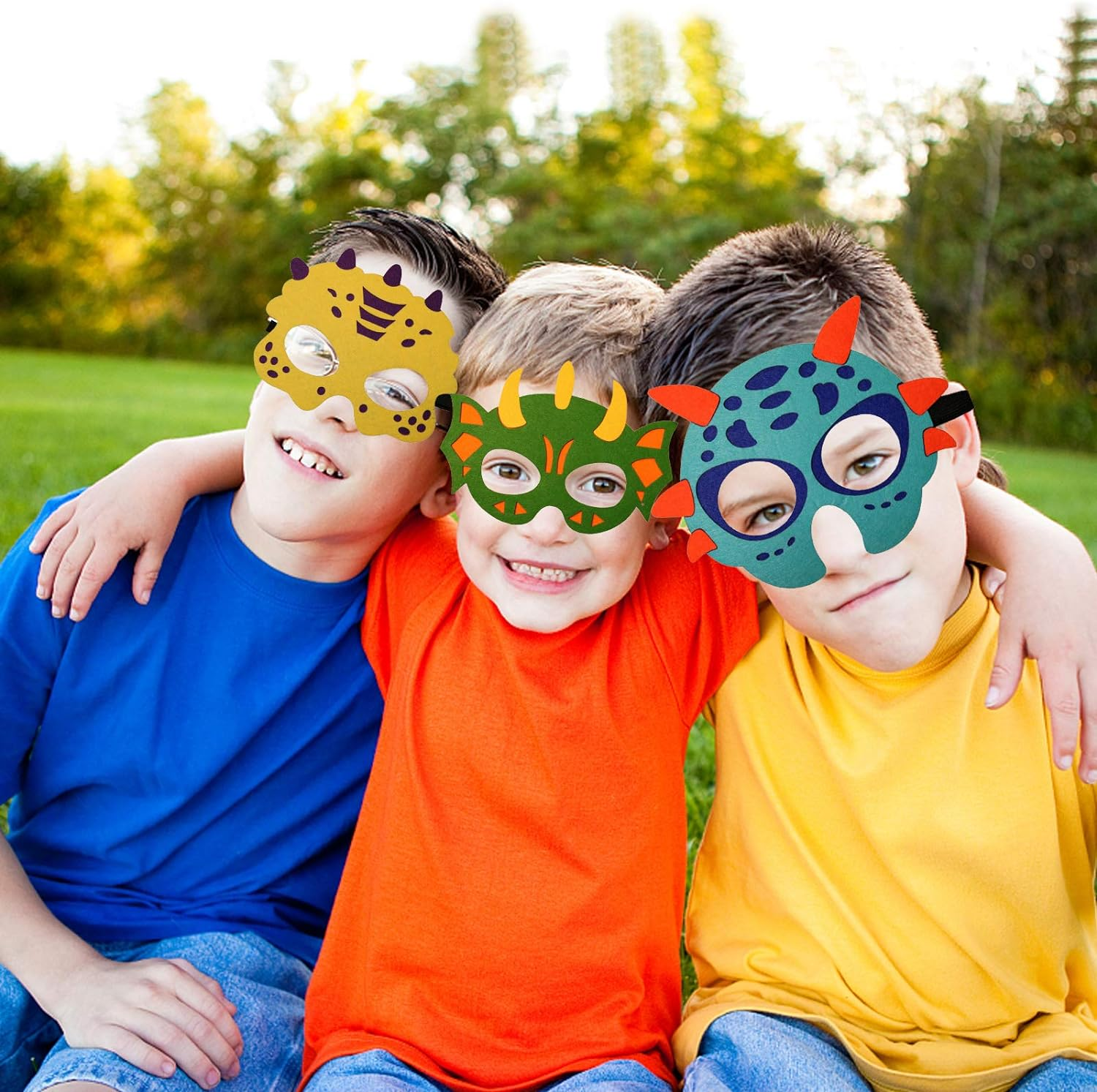 24 Packs Dinosaur Masks Party Supplies Felt and Elastic for Kid Dinosaur Masks Dress-Up Party Favors 24 Masks for Birthday Gifts Party Decorations image number 5