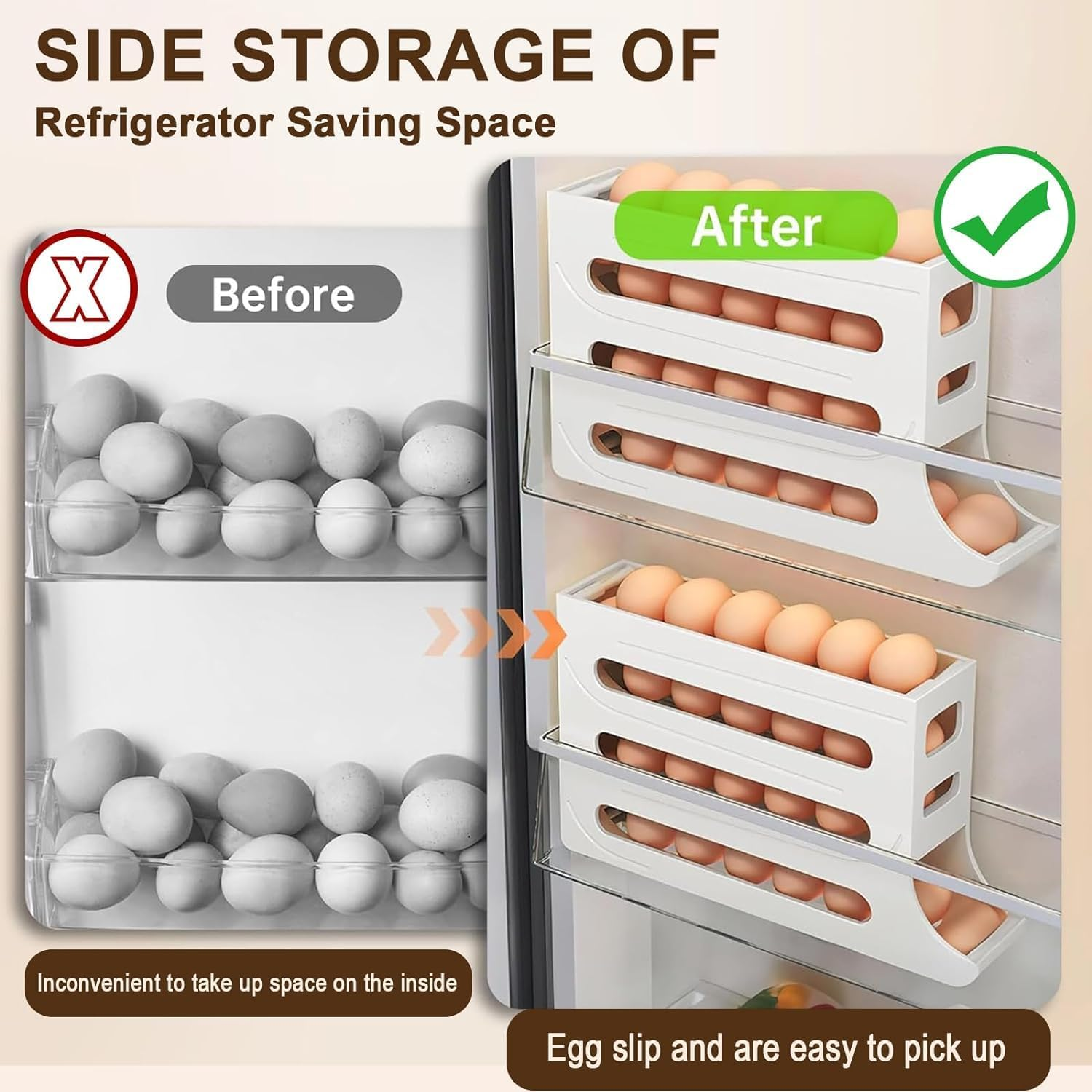 WADY Egg Holder for Fridge, 4 Tier Egg Dispenser for Refrigerator, Auto Rolling Fridge Egg Organizer, Space-Saving Egg Dispenser Holder, Large Capacity Egg Dispenser for Refrigerator (Transparent) image number 2
