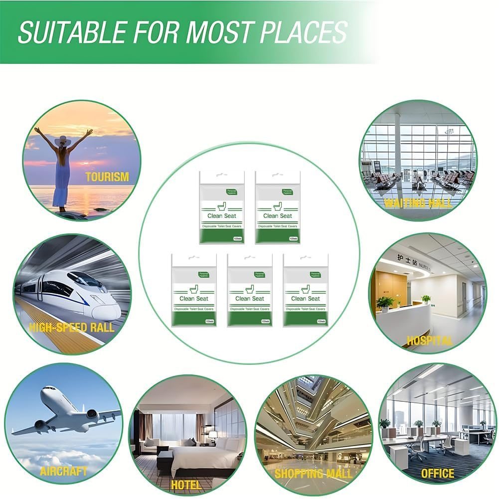 50 Pack Toilet Seat Covers Disposable, Flushable, White, Universal Size, Safe Material, Easy to Use, Travel Essentials for Public Restrooms image number 5