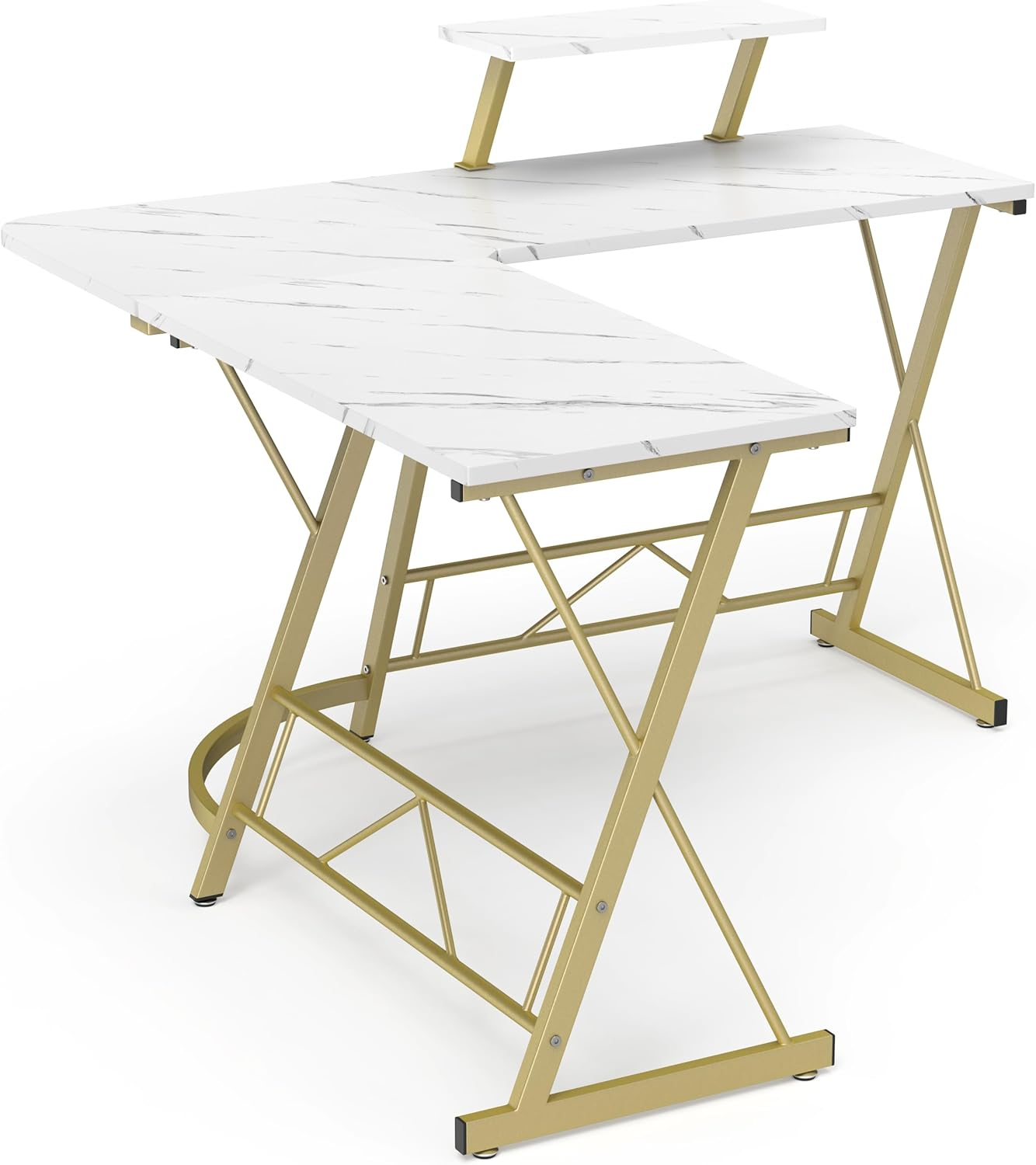 Mr Ironstone L Shaped Desk Computer Corner Desk, Home Gaming Desk, Office Writing Workstation with Large Monitor Stand, Easy to Assemble (White,51 Inch) - Black image number 5