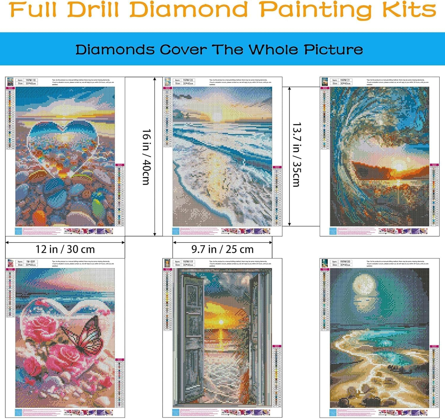 6 Pack Diamond Painting Kits for Adults, 5D Beach Diamond Art Kits for Beginners, DIY Full Drill Paint with Diamond Gem Art, Home Wall Decor 12 X 16 Inch image number 6