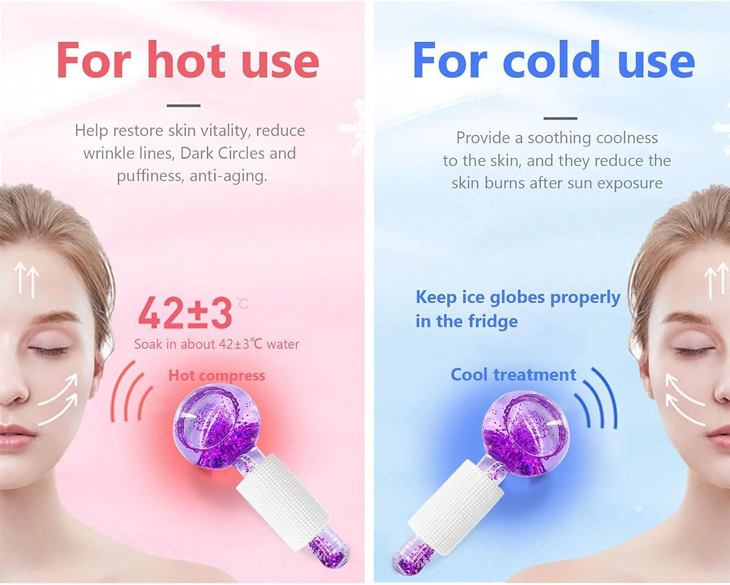 Ice Globes for Face - 2PCS Unbreakable Ice Roller for Face & Eyes, Skin Tightening & Anti-Aging&ndash;Perfect Ice Globes for Reduction of Puffiness & Wrinkles of Face, Neck & Eyes, Glitter Purple image number 4