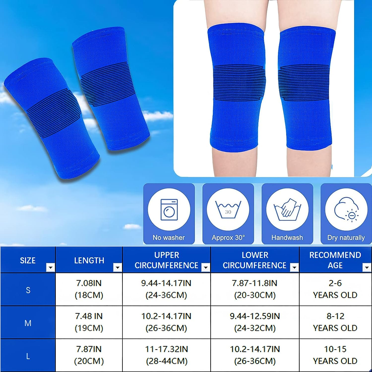 2Pcs Kids Knee Sleeve,Knee Brace Children,Fully Wrapped Non-Slip Elastic Basketball Knee Pad,Knitting Compression Knee Sleeves Children Knee Protector Cover for Volleyball Running Football Cycling image number 4