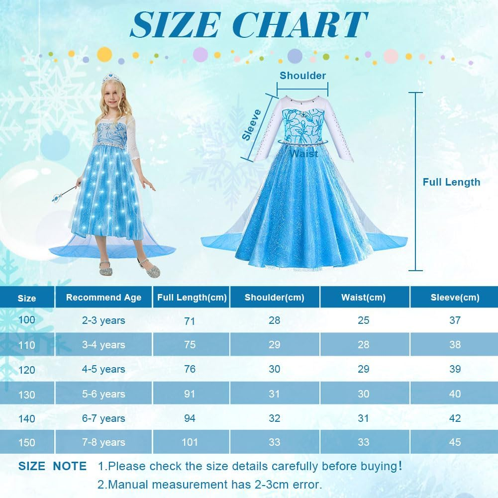 ACWOO Princess Costumes for Girls, Light up Magical Snow Princess Dress, Light up Princess Dress Girls, Christmas Halloween Elsa Dress with LED, Princess Fancy Dress for Birthday, Cosplay image number 1