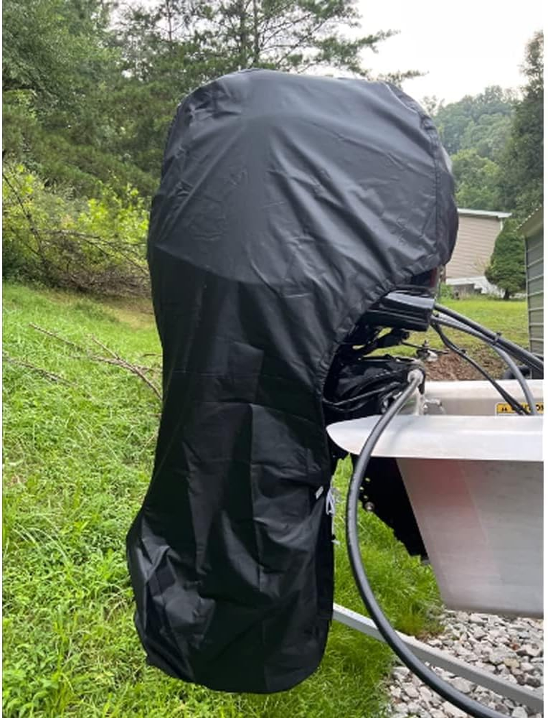Outboard Motor Cover Fit 30-60 HP Motor, Full Boat Motor Cover Waterproof 420D Heavy Duty Oxford Fabric with PVC Coating, Windproof Outboard Engine Hood Covers with Zipper, Universal, Black image number 6