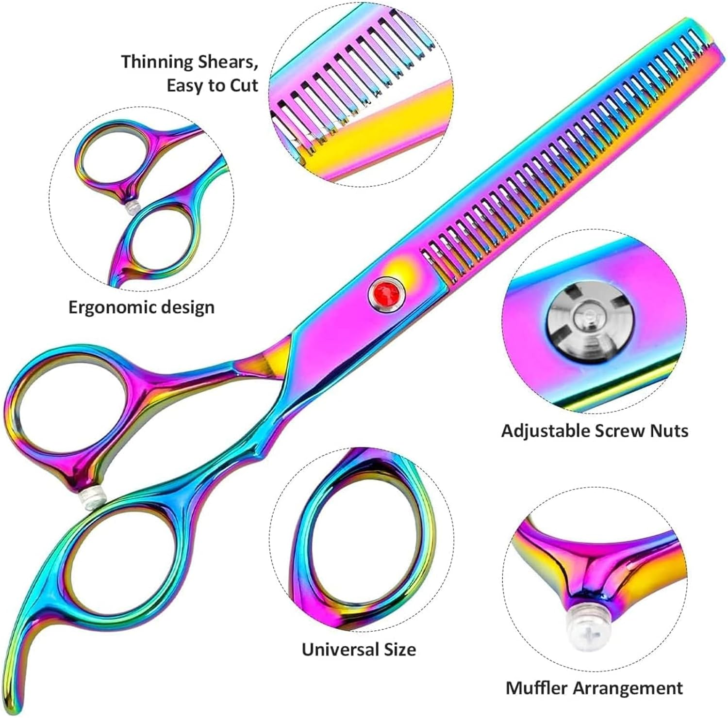 Visuivit Professional Dog Grooming Scissors Set 18Cm/7 Inch, 8 Piece Dog Grooming Shears - Dog Hair Trimming- 6CR Steel Pet Grooming Scissors Kit (Rainbow) - Black image number 4